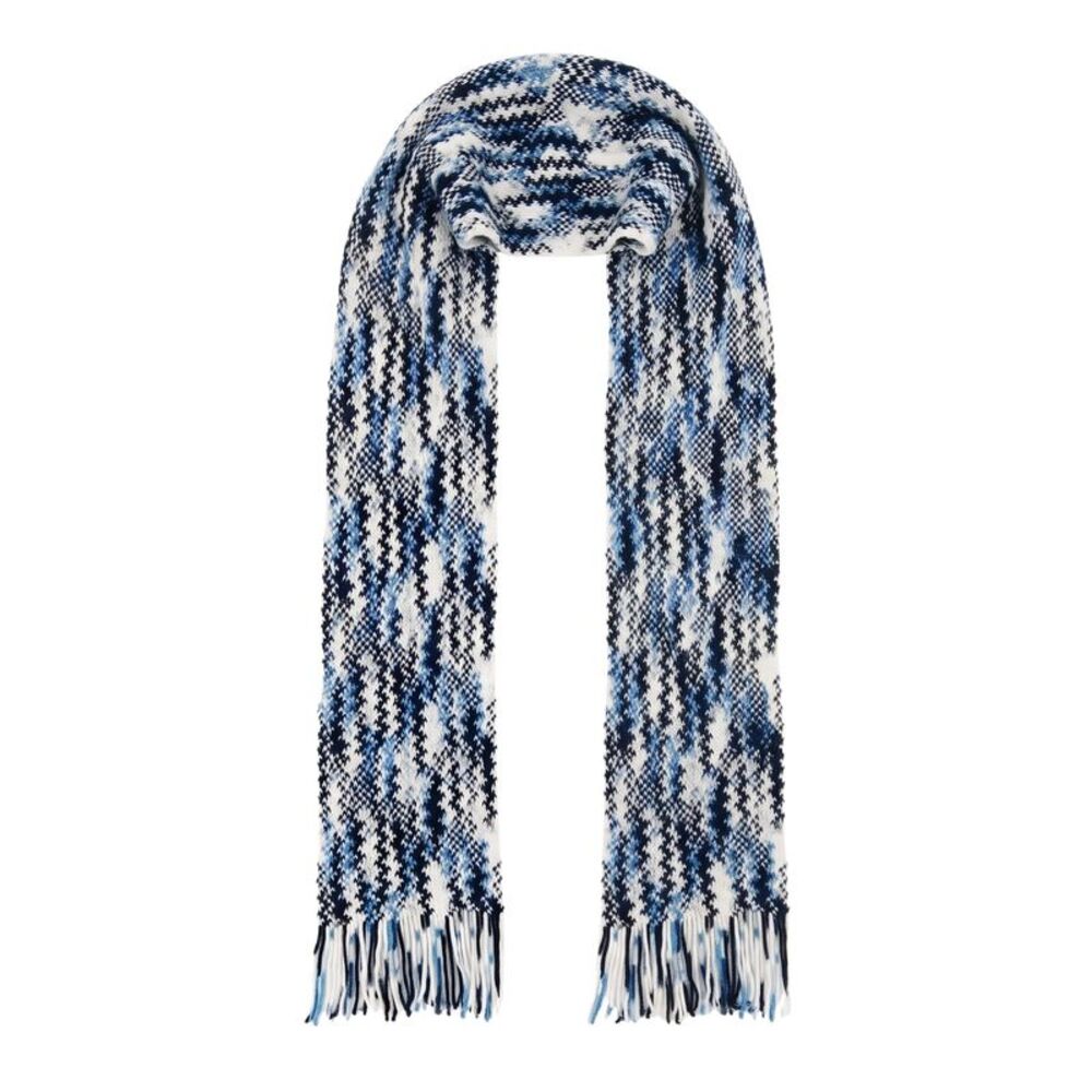 Missoni White Blue Zigzag Chunky Knit Cotton Scarf